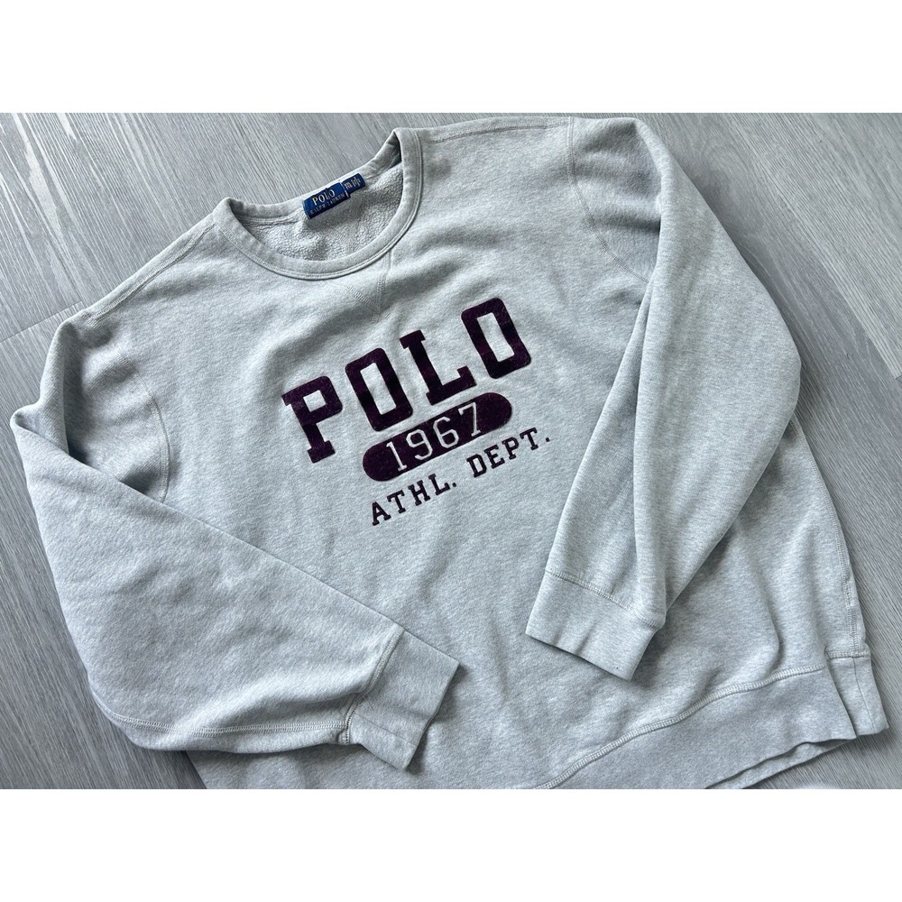 Polo Ralph Lauren Sweatshirt Mens 2XL Gray Fleece Crew Neck 1967 Athl Dept